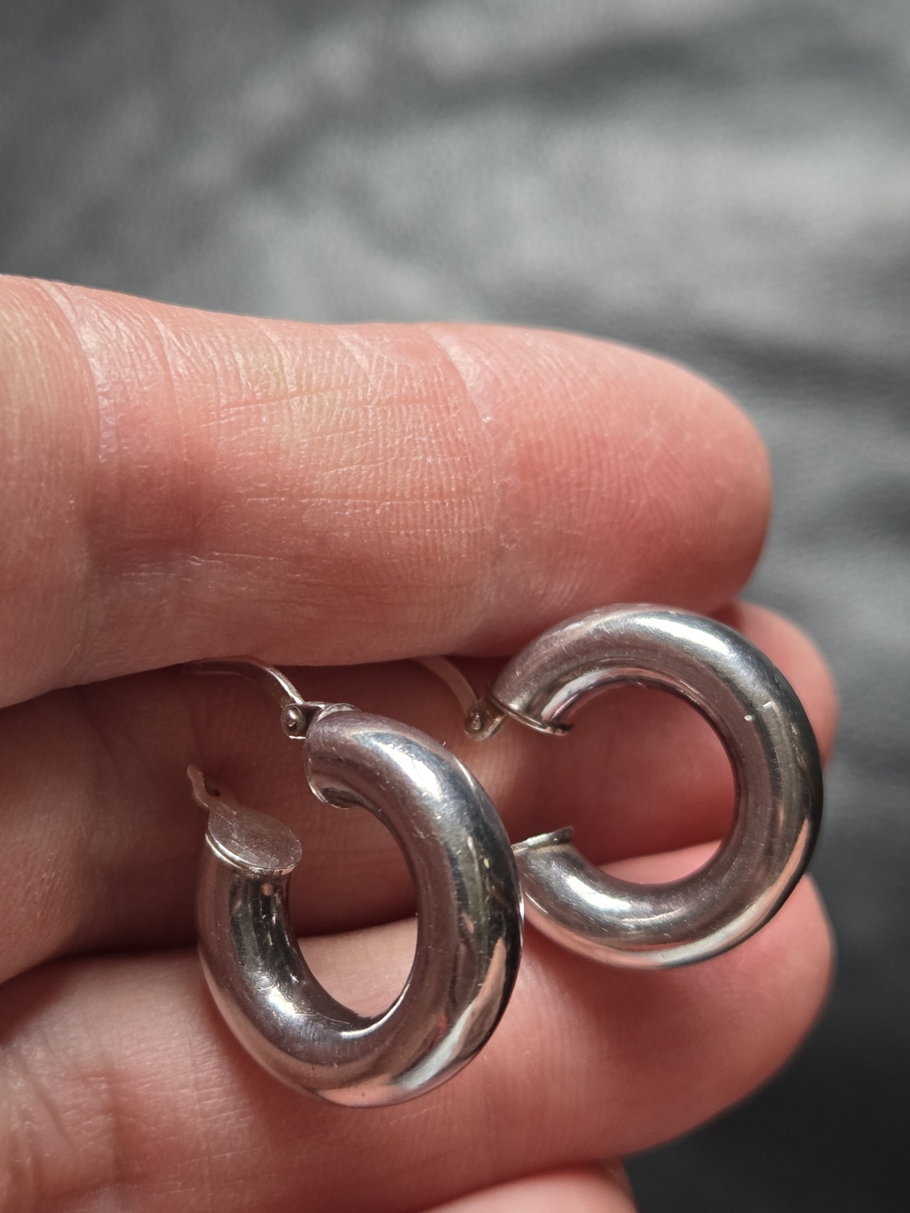 Sterling Silver Chunky Hoop Earrings - Smooth Silver Finish - Picture 2 of 10